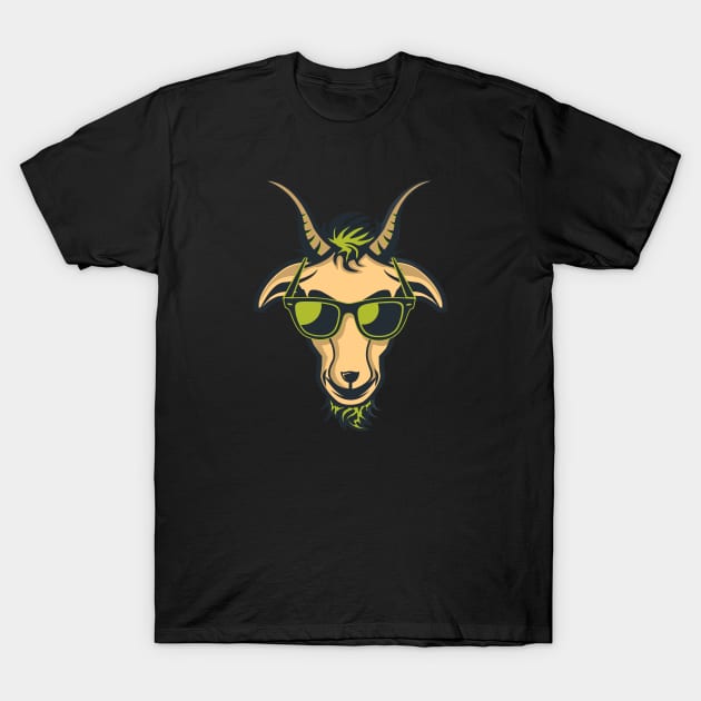 Goat with Glasses - Green Drawing Illustrattion T-Shirt by michony